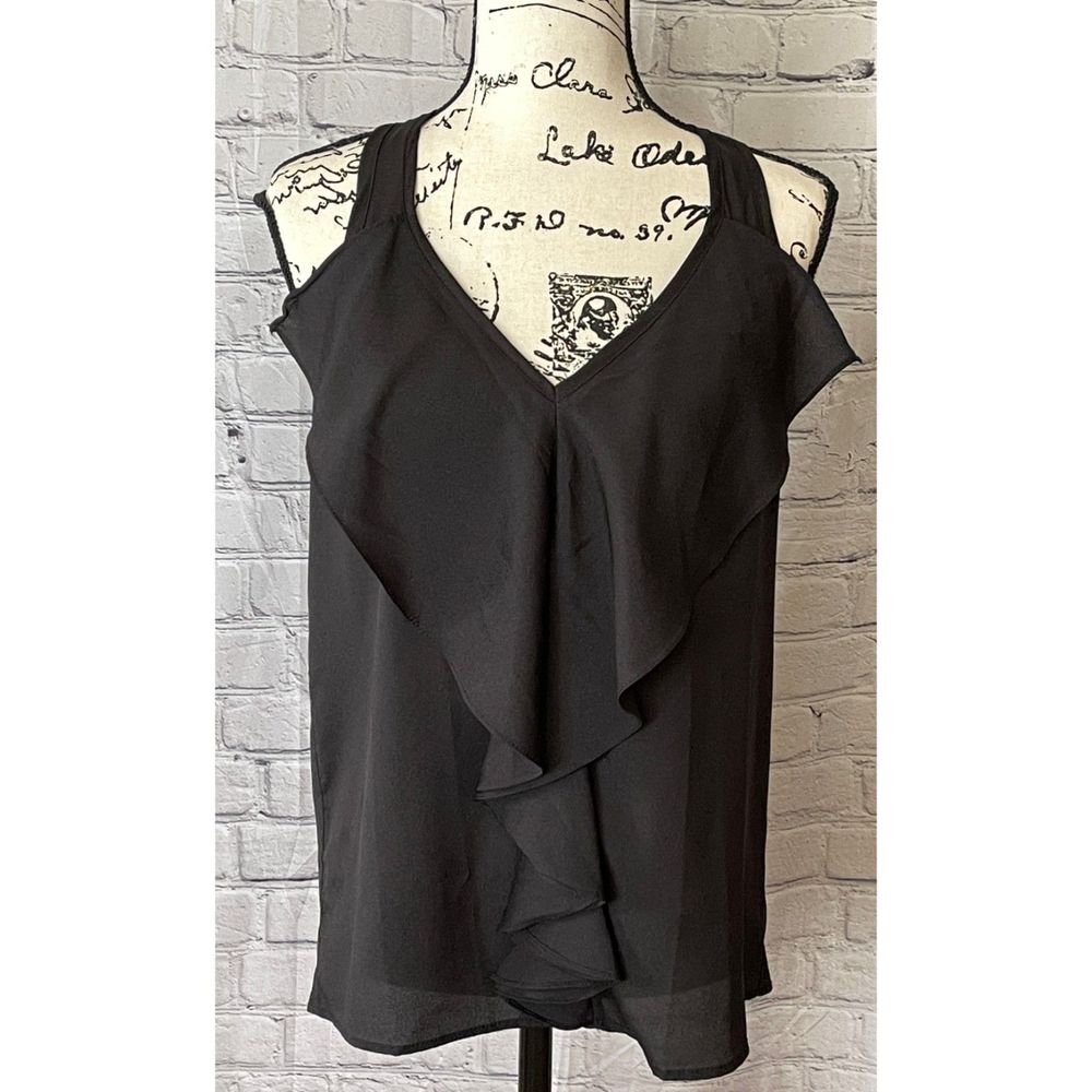 Prevett Women’s Black Ruffle Front Blouse (Size S)